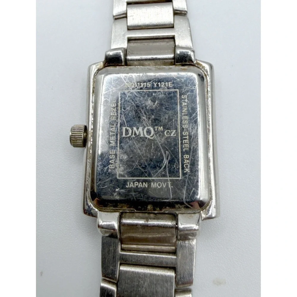 DMQ Silver Tone Rectangular Watch Rhinestone Bezel 7